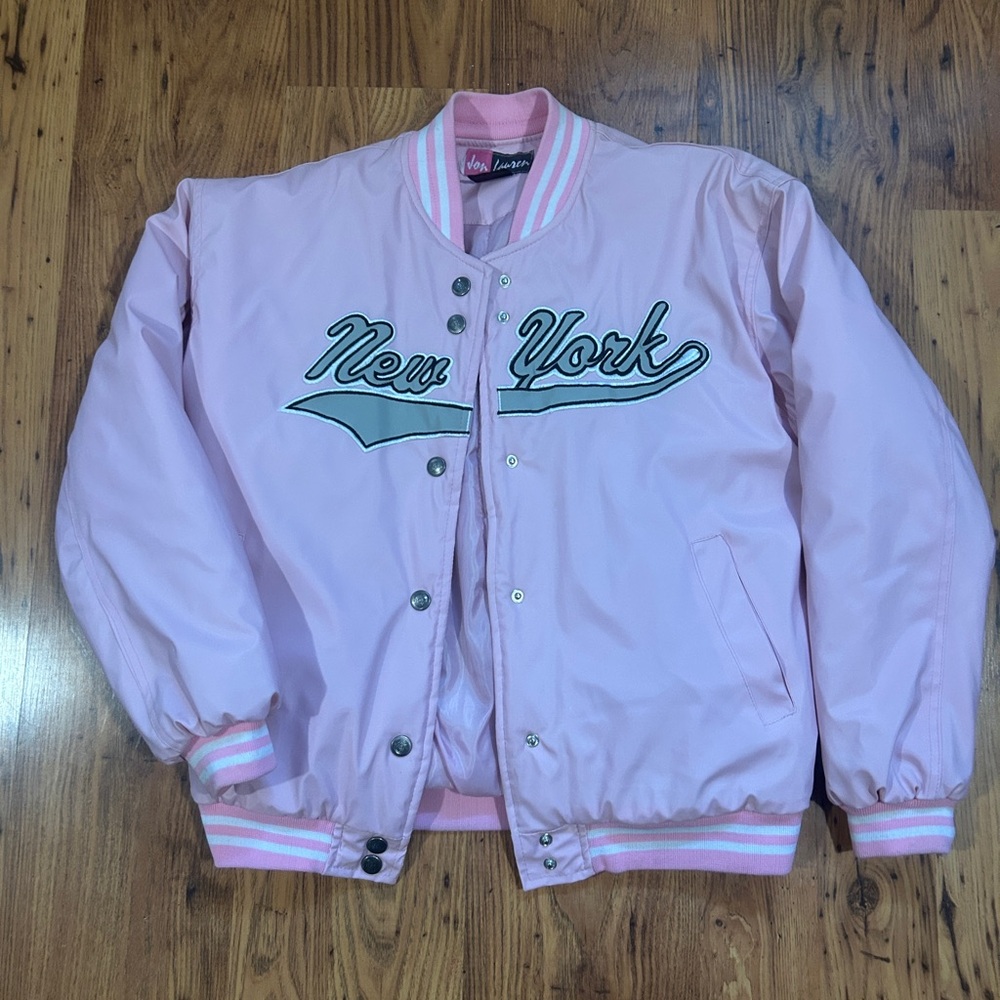 Women's Vintage Pink Varsity Jacket with New York Embroidery
